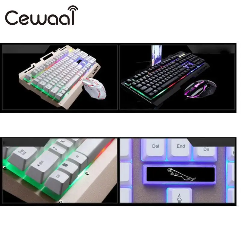Cewaal Подсветка USB Проводная Механическая клавиатура мышь комбо набор 2400 dpi прочный