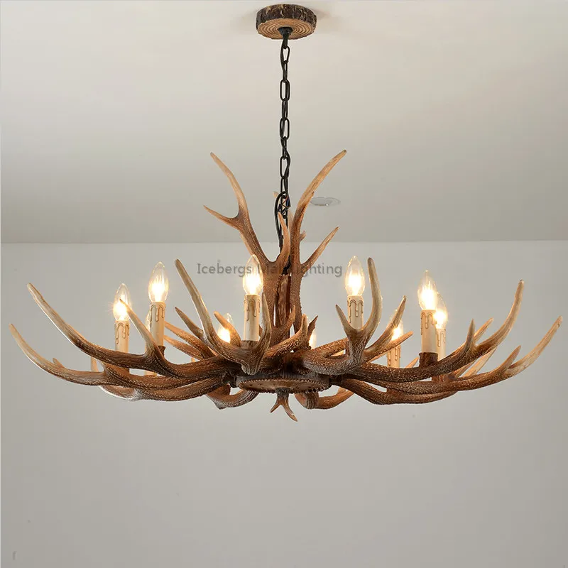 

American Country Brown Resin Chandelier Lighting Novelty Antler Lustre for Dining Room Modern Avize Luminaire Living Room Lights