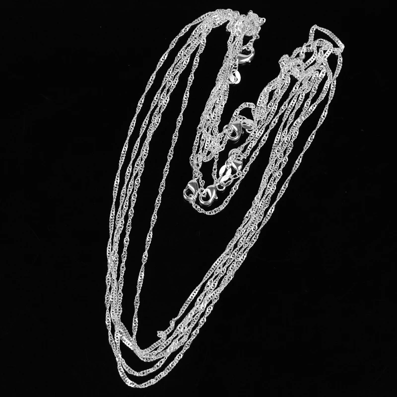 

Женские цепочки с волнистым покрытием, серебристые цепочки 2 мм с серебряным покрытием из серебра 925 пробы, 5 шт./лот, 16-30 дюймов