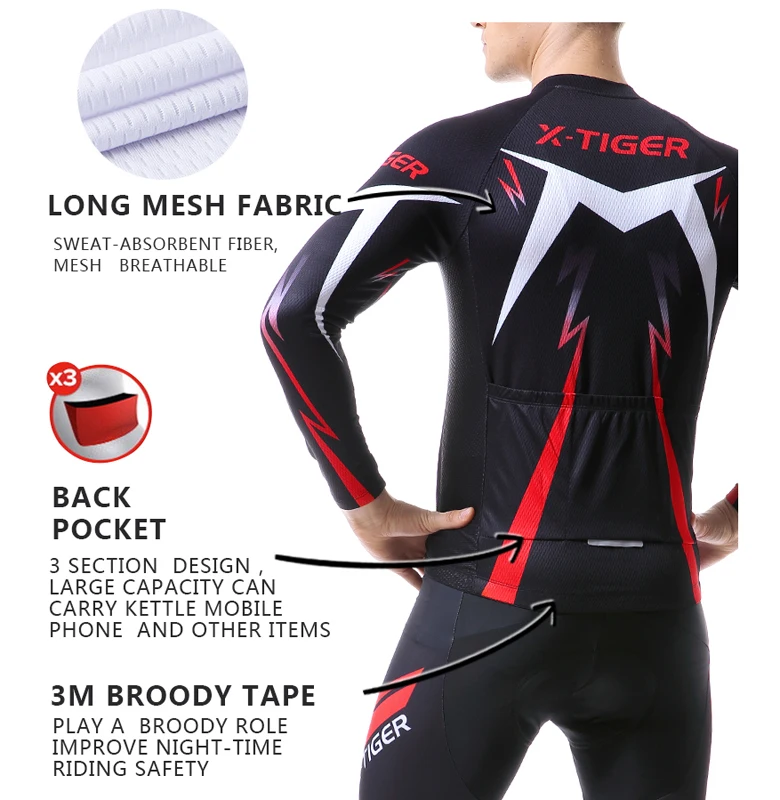 X-Tiger Pro, велосипедная футболка с длинным рукавом, MTB, велосипедная одежда, велосипедная спортивная одежда, комплект одежды, Майо Roupa Ropa Ciclismo для мужчин