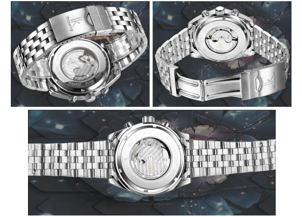 Ikcoloring мужские наручные часы Moon Phase Дата Неделя Месяц автоматические механические браслет из нержавеющей стали мужские спортивные часы