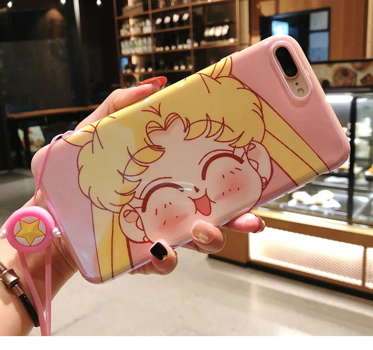 Чехол с принтом "Сейлор Мун" для iphone 7 8 plus/6 6splus Luna cat закаленное стекло для iphone 7 plus Мягкий ТПУ задний Чехол Защитная пленка для экрана