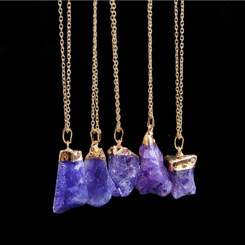 

9pcs/lot Hot Selling Natural Stone Pendant Chain Necklace Women Statement Fashion Jewelry Crystal Quartz Necklaces Good Quality