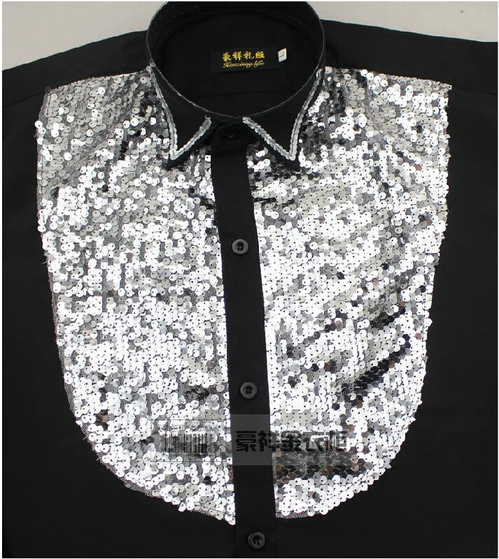 Новые модные рубашки с длинными рукавами для молодых мужчин блестками платье
