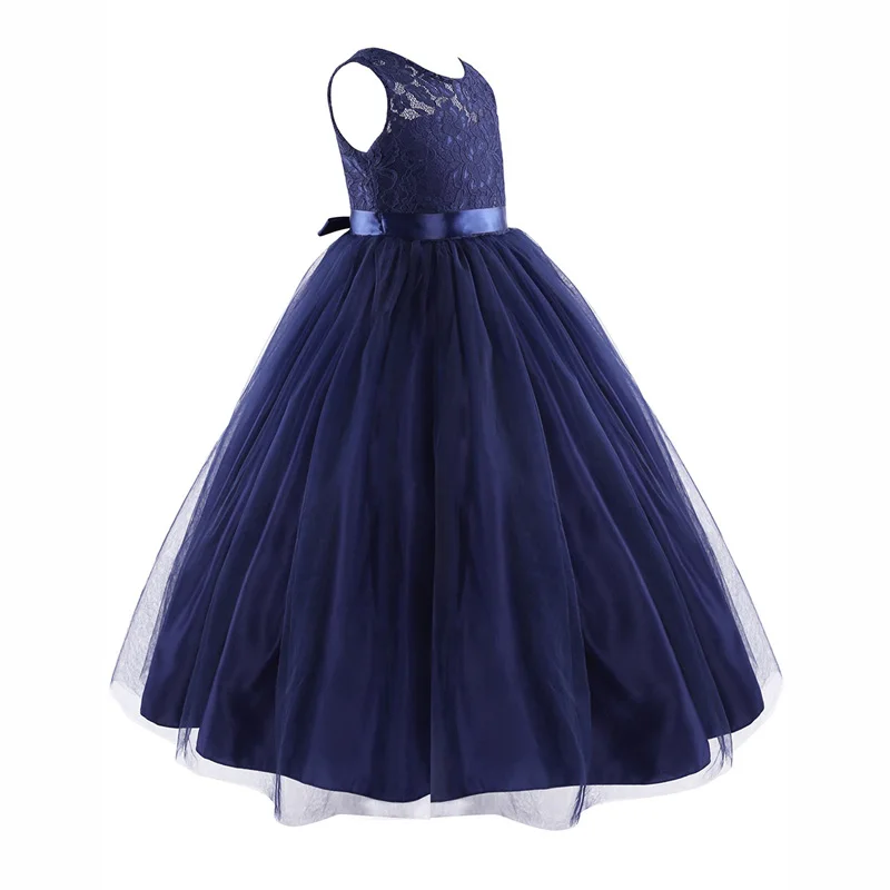 4-14Years Navy Blue Kids Girls Sleeveless Tulle Flower Girl Dress for Wedding Birthday Party High-end Evening Prom | Детская одежда и