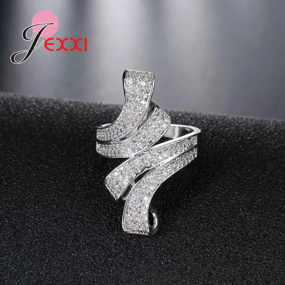 

New Jewelry Gift Solid 925 Sterling Silver Ring Fashion Twist Women Bague Paved Full White Zircon Hot