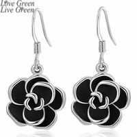 2017 hotsell brand camellia design pendant fashion women gold color black painting rose flower drop earrings jewelry 82606