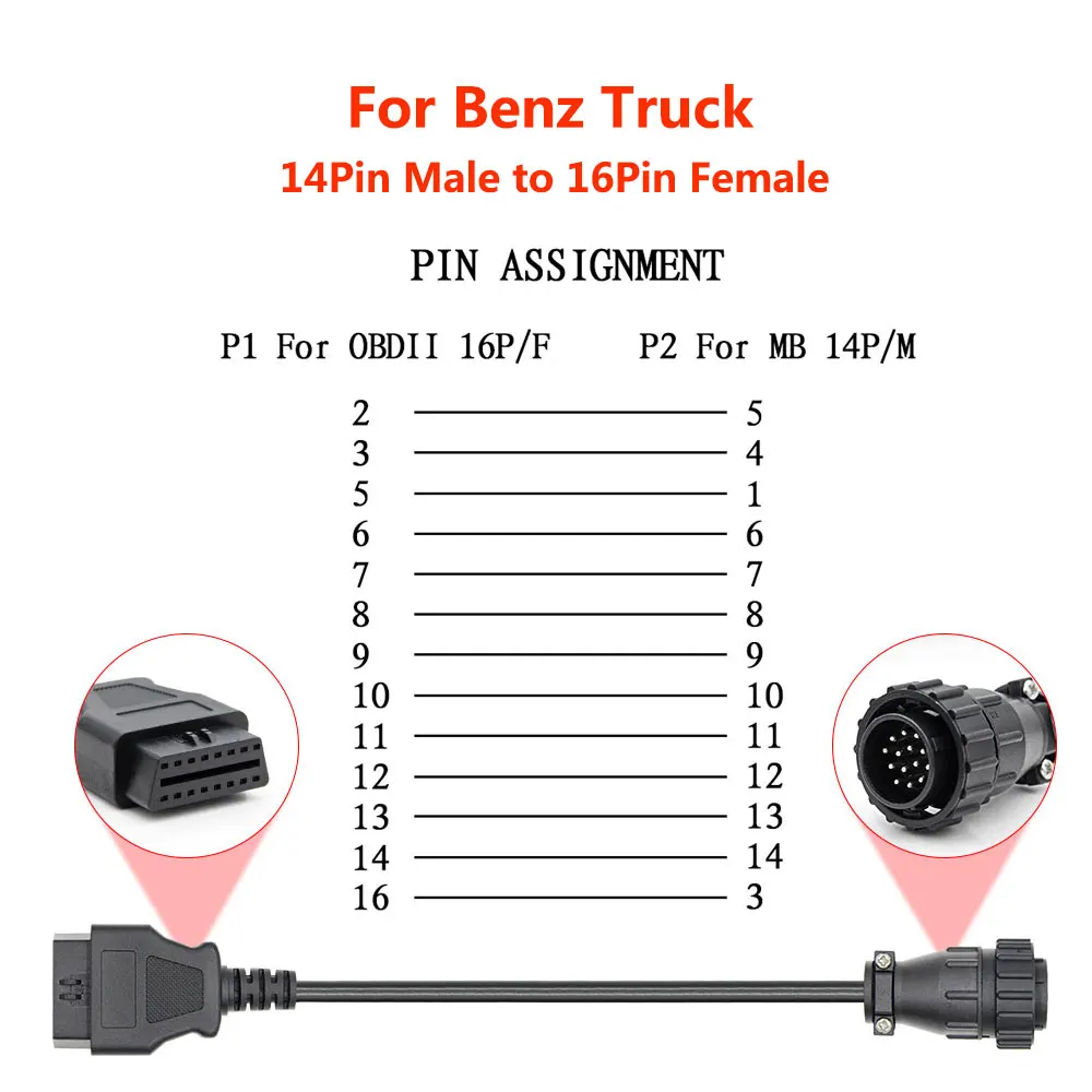 Hot sale OBD 2 II Connector Extension Cable For IVECO/VOLVO/Scania/Renault/BENZ/GAZ Trucks Diagnostic cable truck accessories