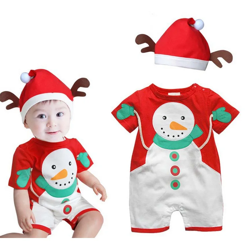 

2018 Christmas Baby Boys Romper Snowman Deer Caps X'mas Baby Gift X'max Costumes Jumpsuits Shortall Outfits