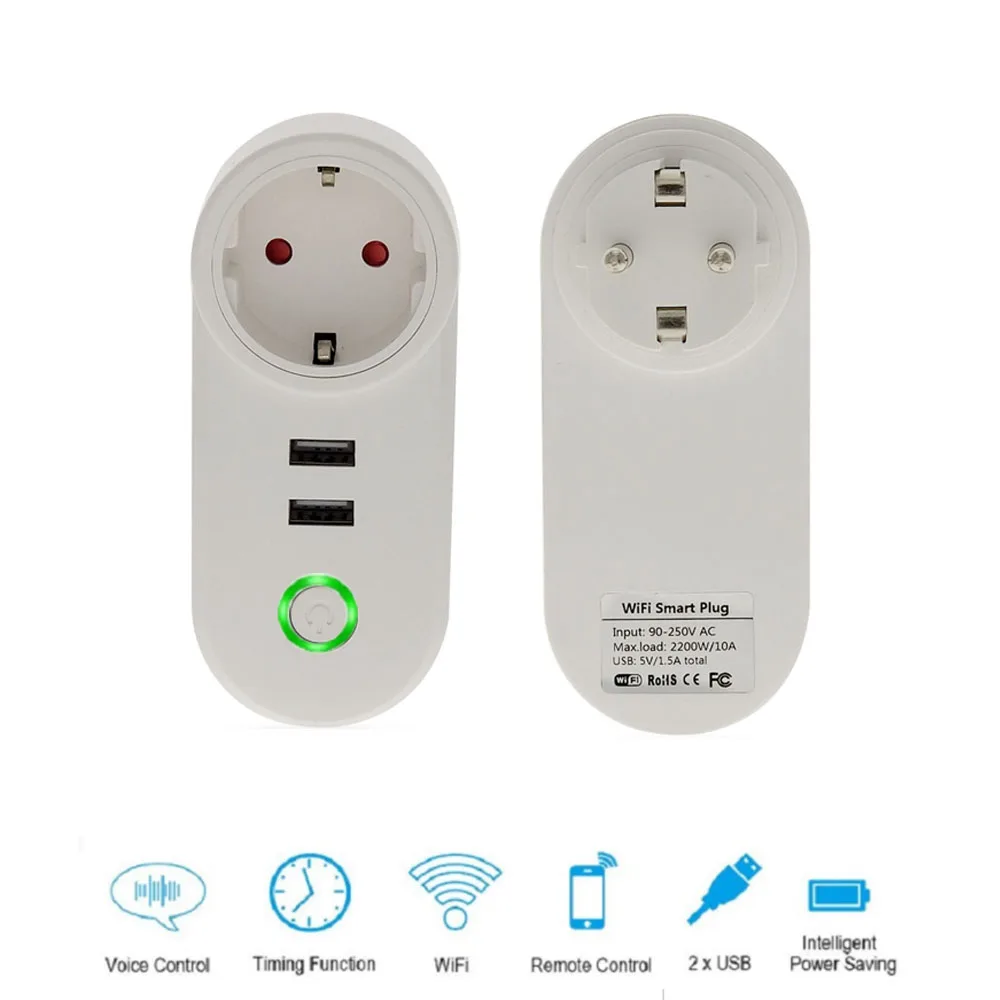 Smart Wi Fi мощность ЕС Plug розетка с пульт дистанционного управления с USB приложение управление таймер функция работать Alexa Google помощник дома