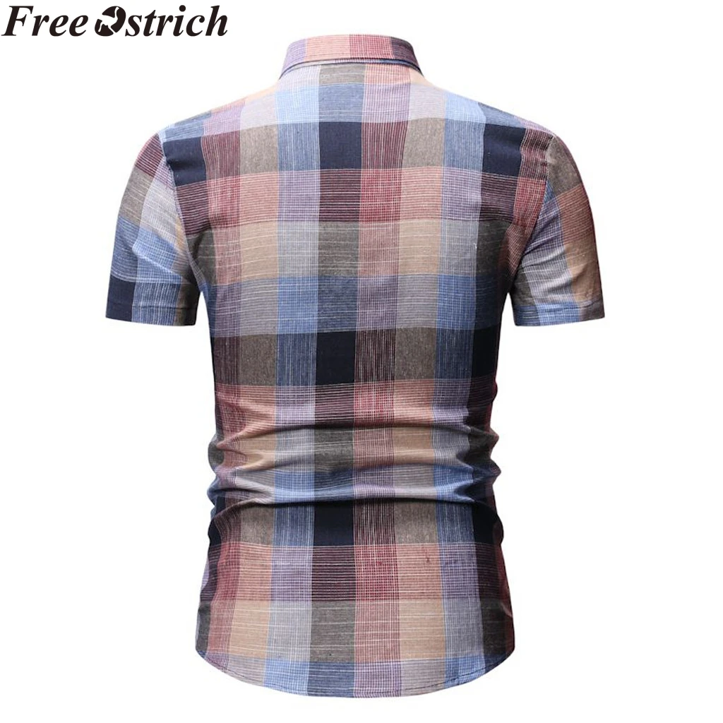 Summer Men's Shirt Short Sleeve Plaid Gradient Fashion New arrive Lapel Casual Tops Business Social Plus Size Men Pocket | Мужская