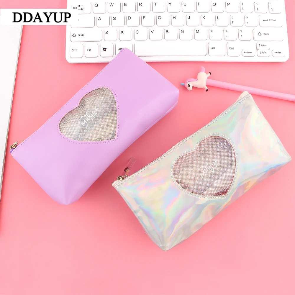 Милый Алмазный любовь сердце школьный пенал конфеты цвета Лазерная Pencilcase для