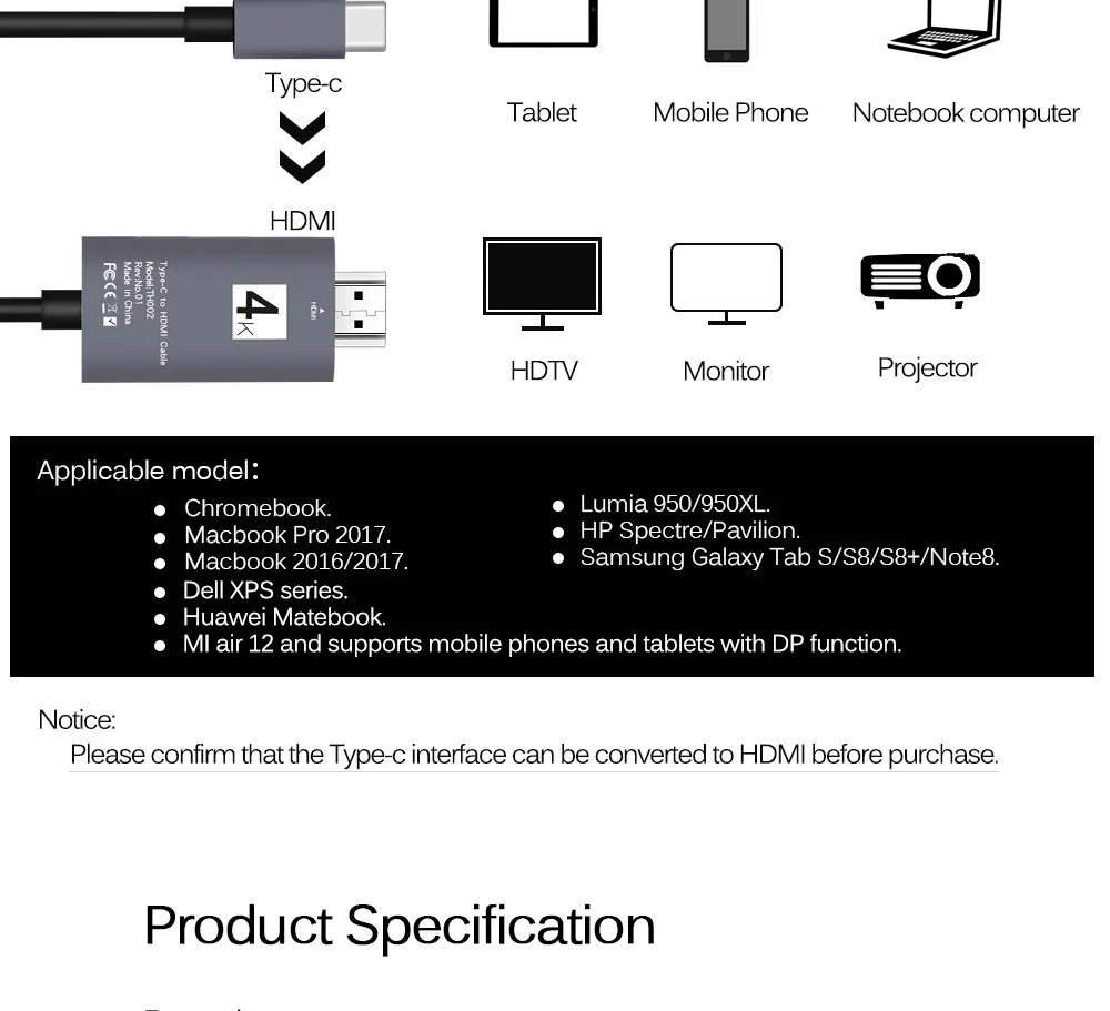 4 k 1080 p тип-c к hdmi-кабель, адаптер конвертер для samsung Galaxy 3D визуальные эффекты HDMI кабель для Macbook pro huawei Matebook
