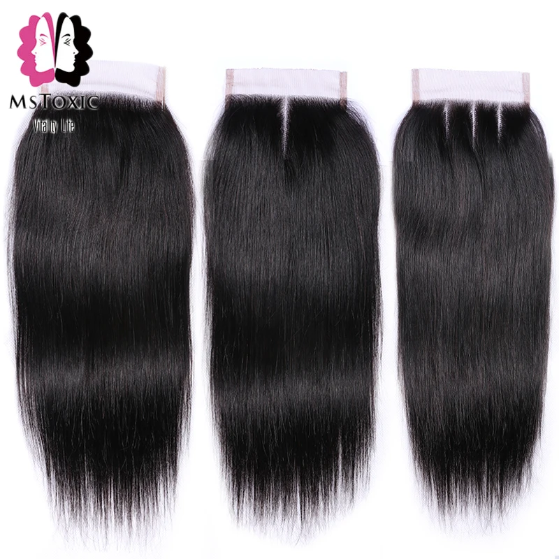 MSTOXIC Straight Hair Bundles With Closure Human Remy Brazilian Weave | Шиньоны и парики