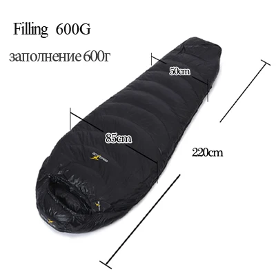 220cm black 600G 210/220 см наполнитель 600 г перо гусиный пух спальный мешок Мумия Сверхлегкий Поход uyku tulumu Отдых Туризм Кемпинг спальный мешок - Цвет: 220cm black 600G
