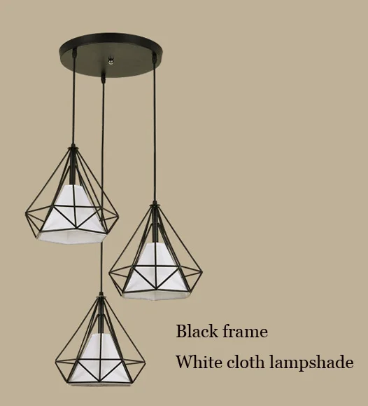 White clothlampshade Подвесной светильник в стиле лофт с 3 головками, железная люстра, промышленный подвесной светильник для столовой, гостиной, ресторана, кафе, круглый светильник E27 - Цвет корпуса: White clothlampshade