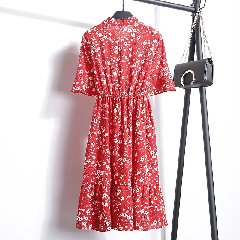 Женское офисное платье YYFS шифоновое Повседневное с коротким рукавом и v образным