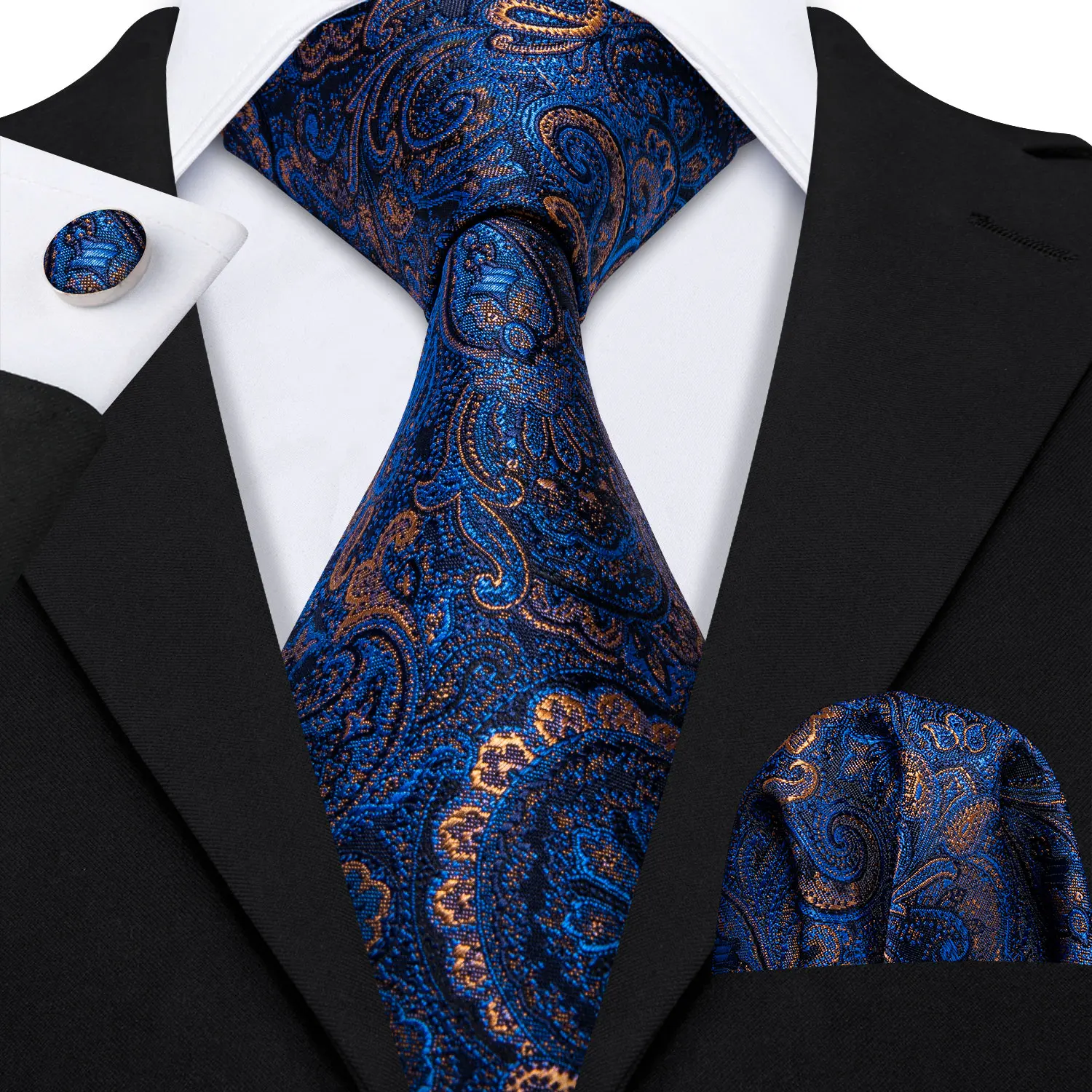 Barry.Wang-corbatas florales doradas para hombre, corbata de seda de 8,5 cm de ancho, conjunto de caja de pañuelos, regalos para hombres, boda, novio, corbata de negocios, LS-5155