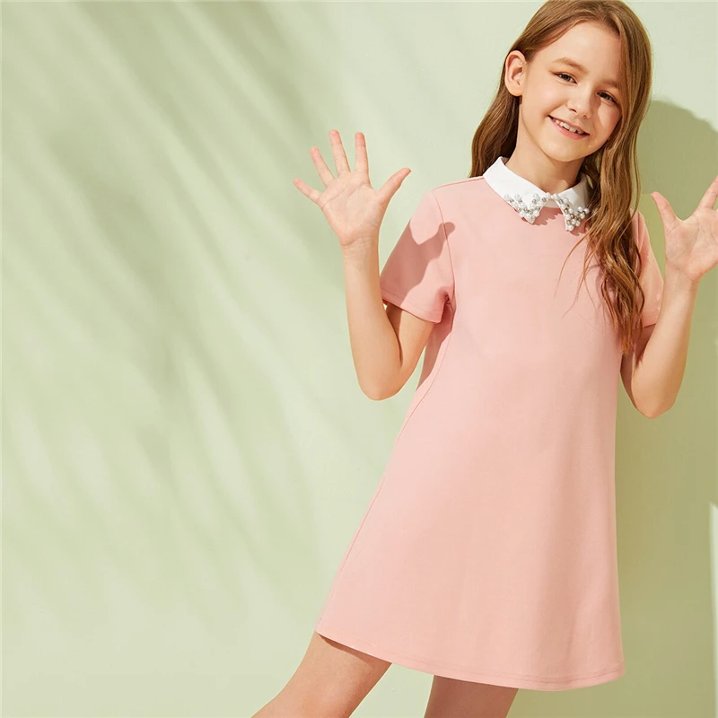 SHEIN Kiddie/красное однотонное расклешенное платье с оборками, трапециевидной формы, с поясом, летнее праздничное платье, рукав-волан, с пуговицами на спине, платья-миди для девочек