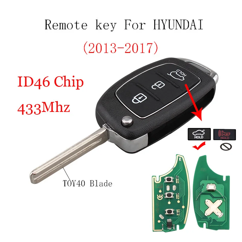 3 кнопки дистанционного ключа Fob 433 МГц транспондер ID46 чип для Hyundai Новый IX35 IX25 IX45