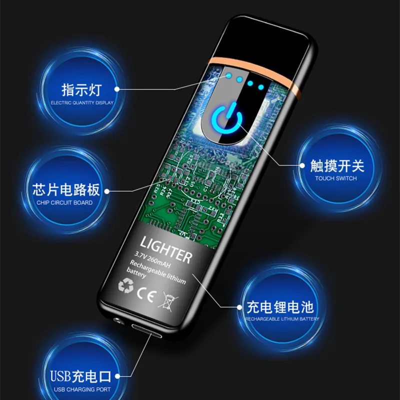 Отпечаток пальца Сенсорная Электронная USB Зажигалка Двусторонняя зажигание электрическая зажигалка для сигарет Вольфрамовая турбо плазменная дуговая зажигалка