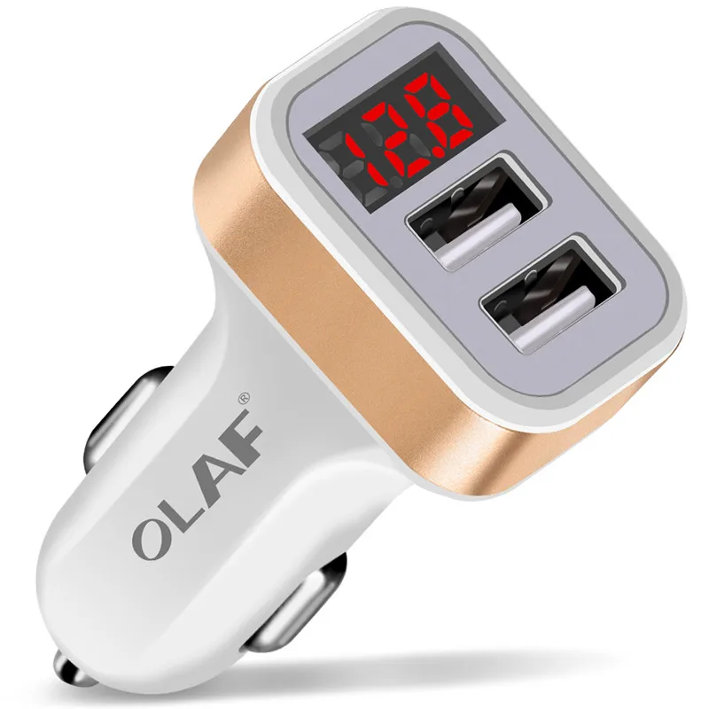 OLAF Dual USB Автомобильное зарядное устройство светодиодный цифровой дисплей gps авто Быстрая Зарядка адаптер USB зарядное устройство s для samsung Xiaomi планшет автомобильное зарядное устройство - Тип штекера: Only Gold Charger