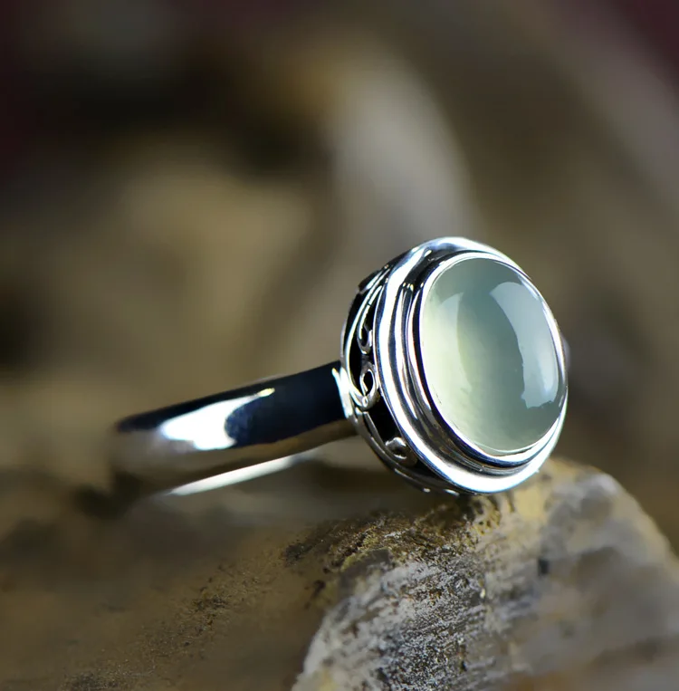 

S925 silver jewelry wholesale new retro Carved Stone Oval natural grape Ladies Ring Ring