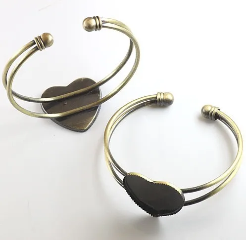 

12pcs Antiqued Bronze 25mm heart blank settings bangle 60x52mm #22674