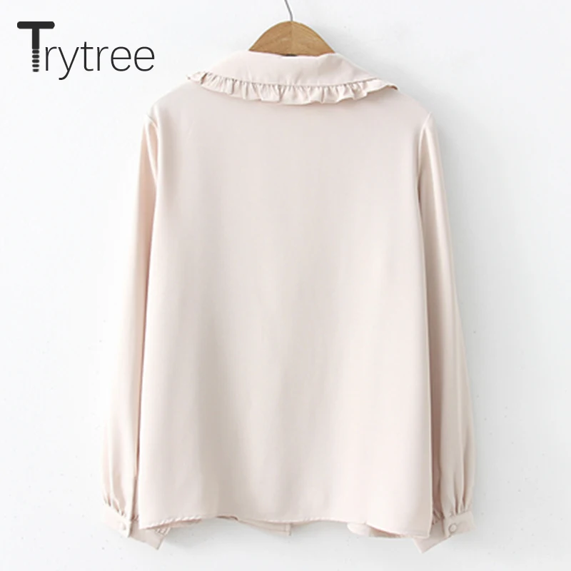 Женская однобортная блузка Ttytree Весенняя Повседневная рубашка с оборками