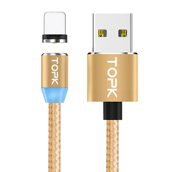 Gold Cable СВЕТОДИОДНЫЙ Магнитный зарядный кабель TOPK 1 м для iPhone Xs Max XR X 8 7 6 Plus, кабель Micro USB и кабель usb type C, Магнитный зарядный кабель USB C - Цвет: Gold Cable