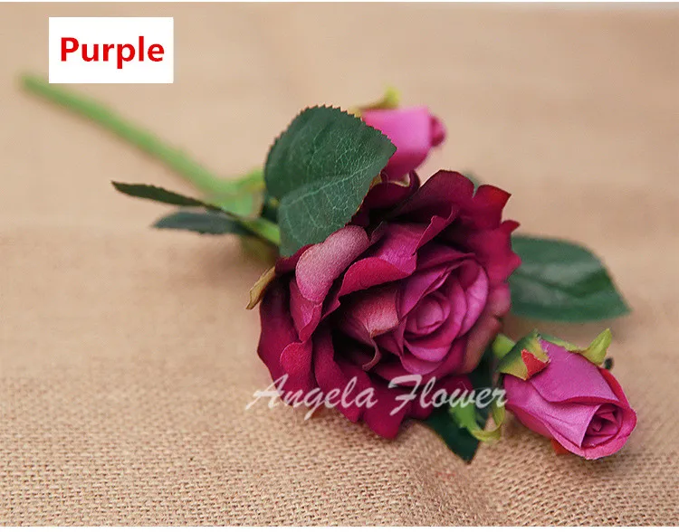 purple 3 головки/ветка прекрасный ворс искусственный брахипласт роза Шелковый цветок DIY свадебный домашний стол рождественские шёлковые цветы для украшения розы - Цвет: purple