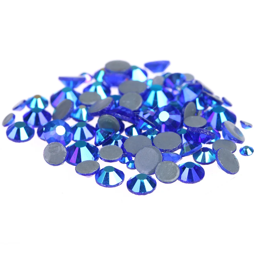 

AAAA Quality Sapphire AB Crystals Glass Hot Fix Rhinestones For Clothing Decoration Garment Flat Back Iron On Rhinestone