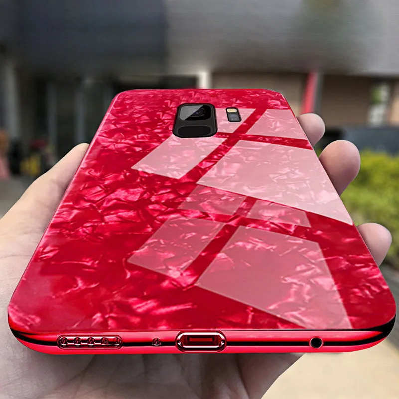 Блестящий чехол с раковиной для Sumsung Galaxy S9 S8 Plus закаленное стекло задняя крышка