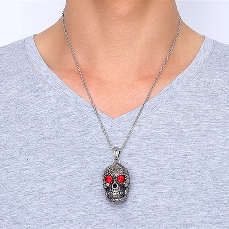 Кулон в виде черепа из титановой стали с красными стразами|f pendant|rhinestone pendantsnecklaces