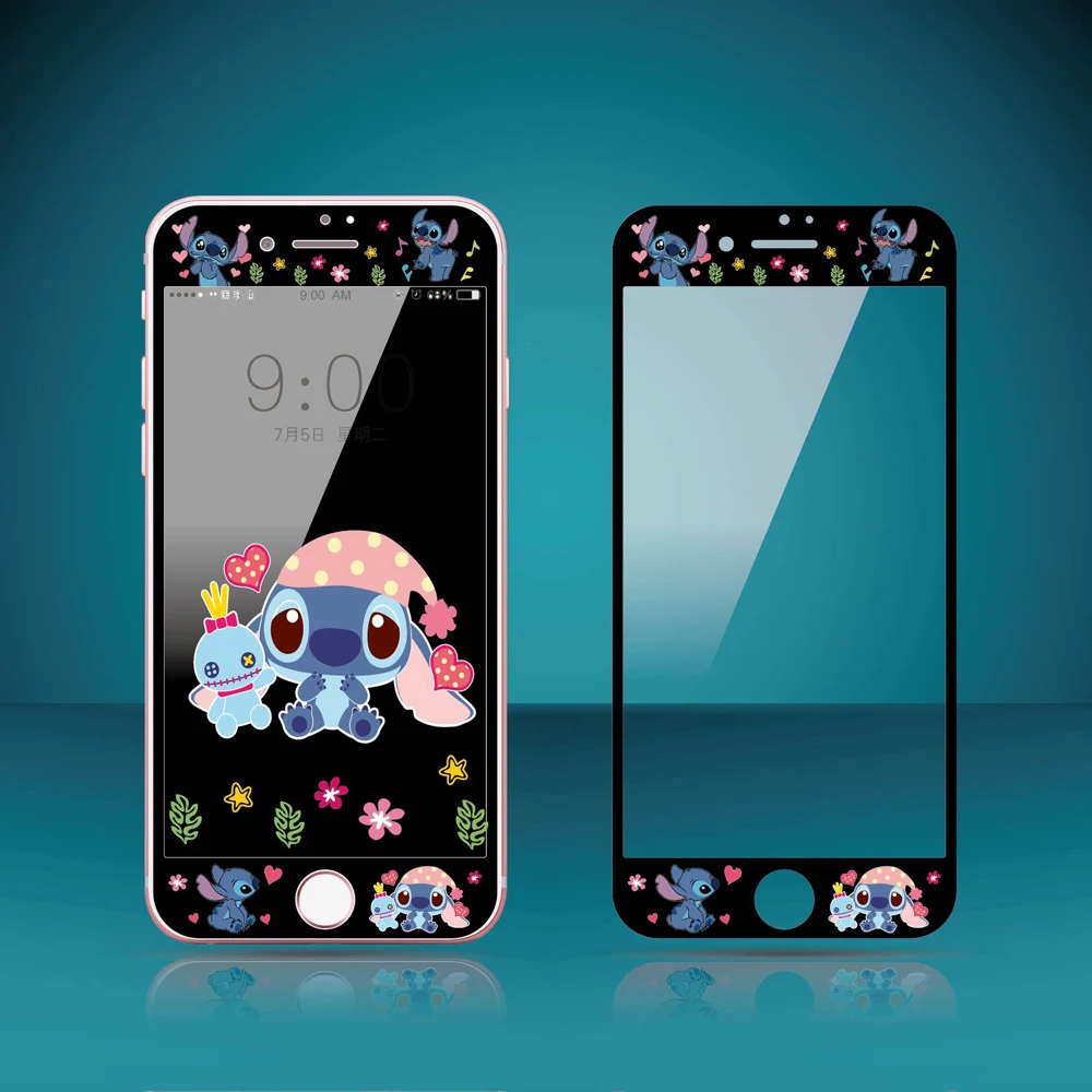 3D углеродное волокно мультфильм Закаленное стекло пленка для iPhone 6 6s 7 8 Plus Kitty Doraemon мышь Кумамон защитный экран протектор