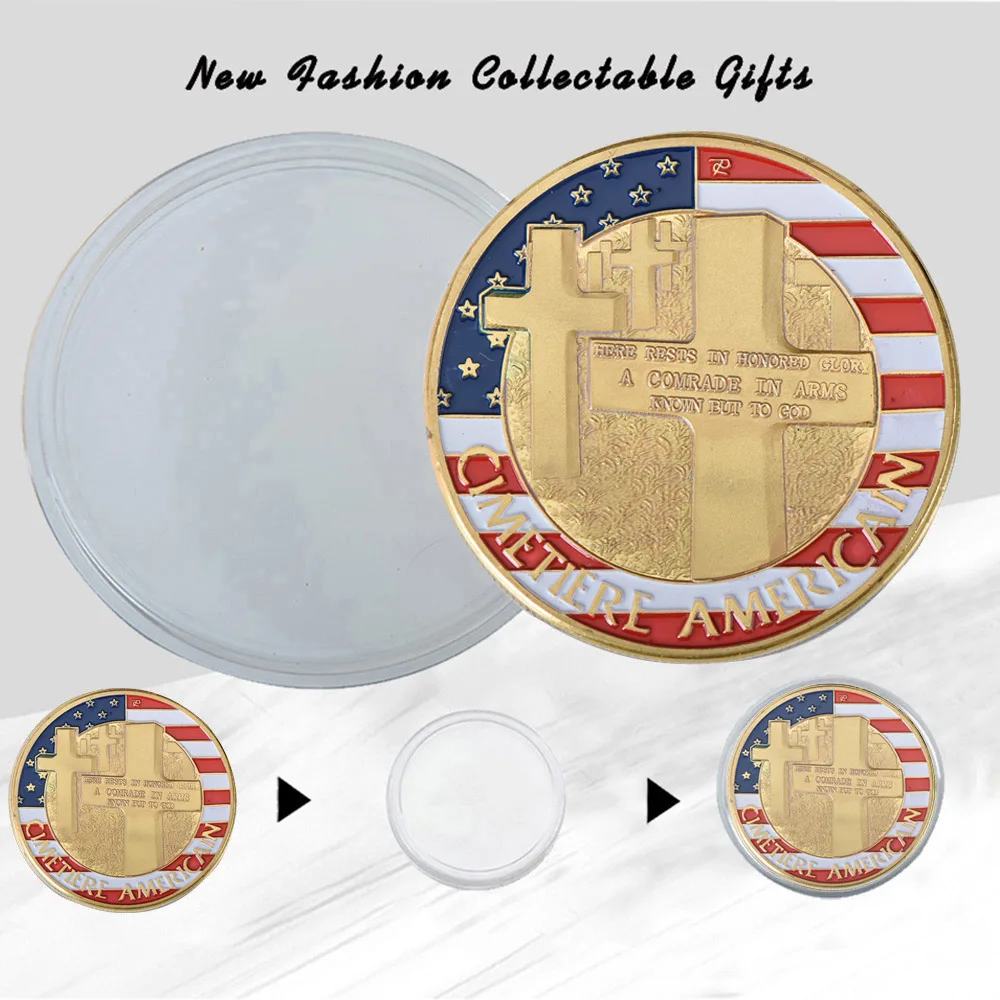 WR Cimetiere Americain памятная Золотая монета Normandie Challenge МОНЕТА Позолоченные