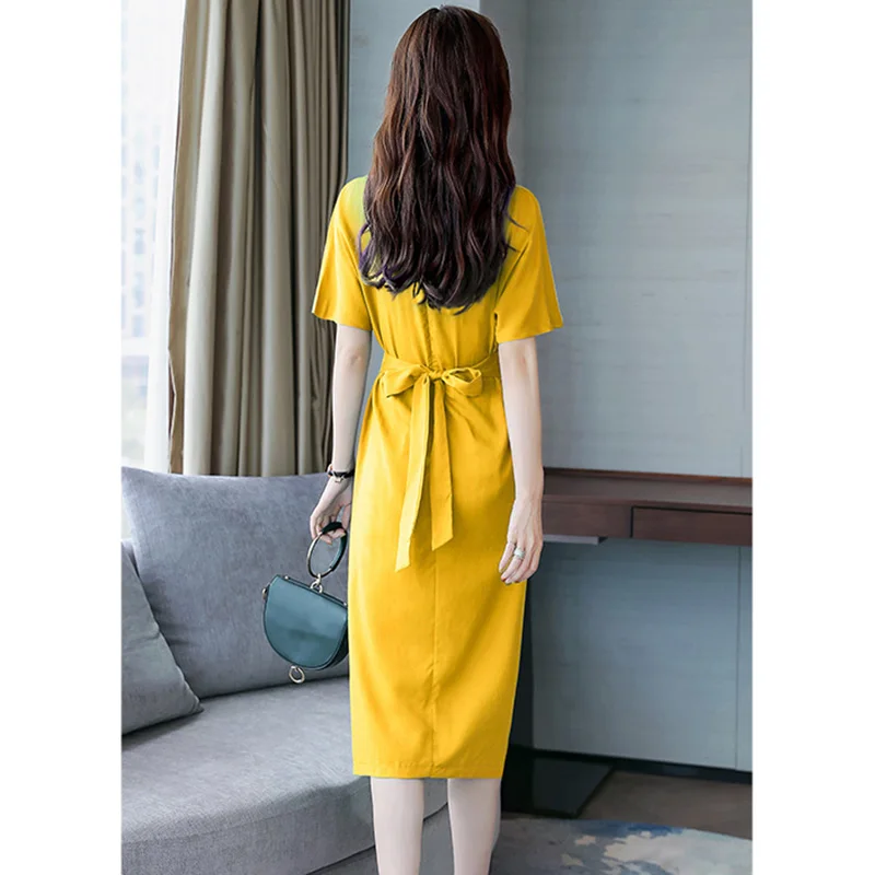 2019 летнее Новое модное однотонное платье повседневные платья средней длины с