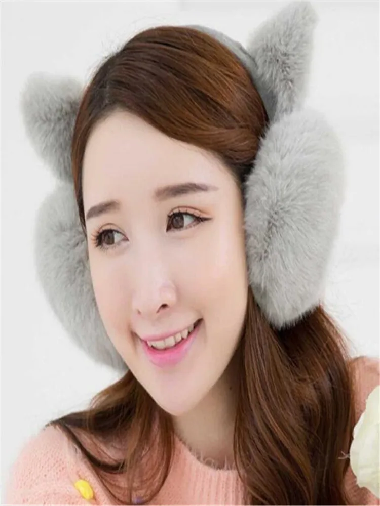 Orityle Winter Women Foldable Faux Fur Earmuff with Cute Sequins Cat Ear for Girls Ladies 