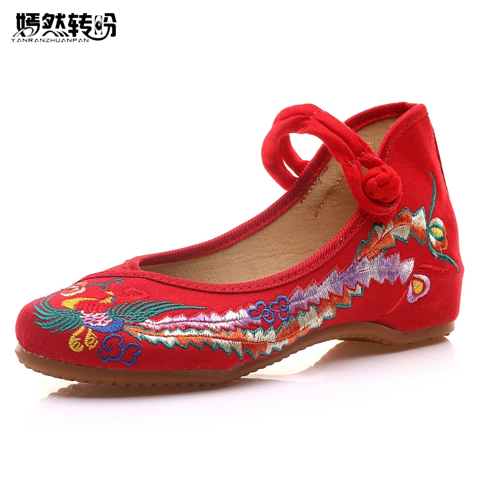 

Chinese Women Flats Shoes Phoenix Embroidered Ballet Flat Old Beijing Mary Jane Canvas Casual Cloth Shoes Woman Plus Size 43
