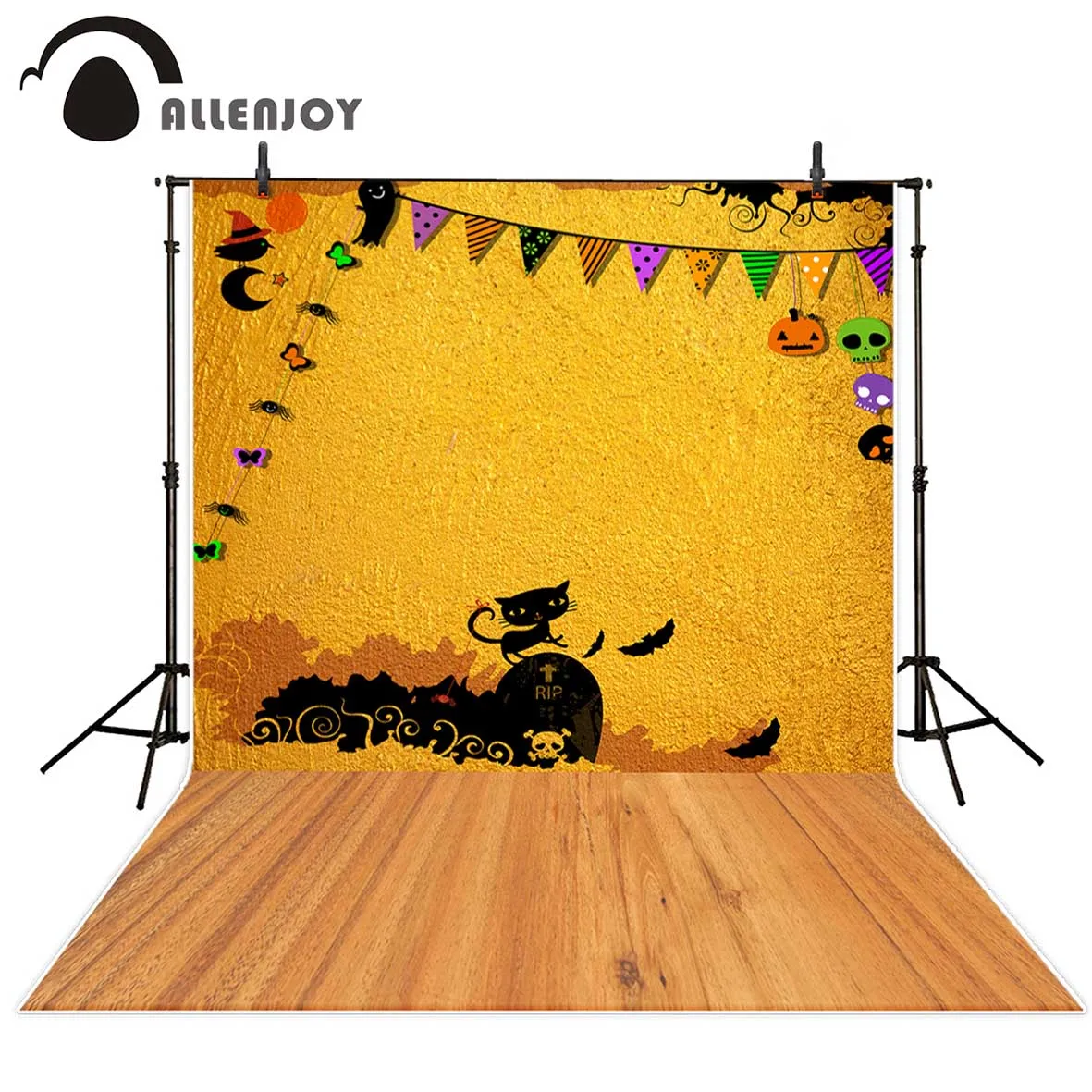 Фон для фотографий Allenjoy Золотой Черный кот баннера на Хэллоуин фон новорожденный