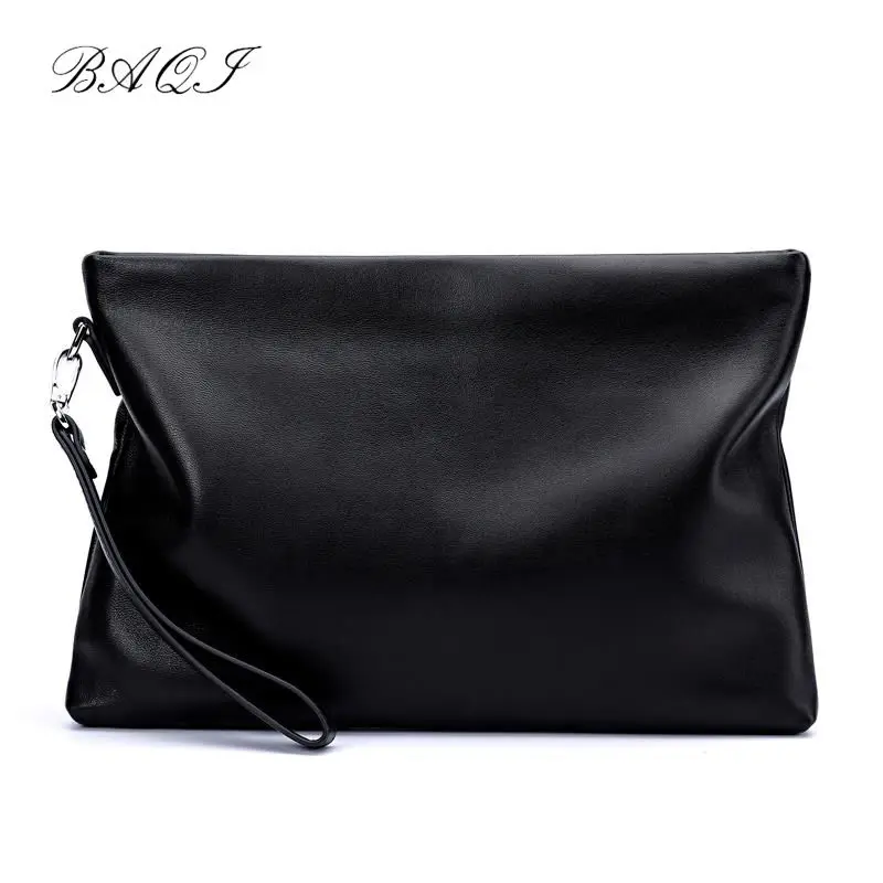 BAQI Brand Men Handbags Genuine Leather Cowhide High Quality 2019 Fashion Men Wallet Clutch Bag Purse Card Holder Ipad Phone Bag