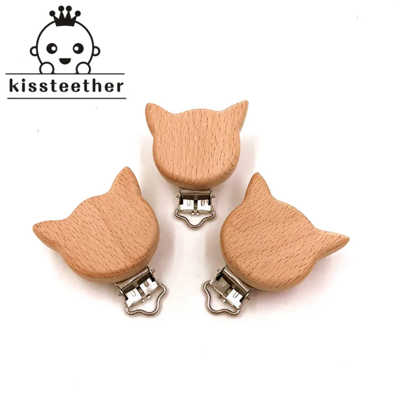 

Wooden Cat Shaped Pacifier Clip Silicone Bead Baby clip teething Accessories Clip Clasps Toy DIY Pacifier Chain Tool