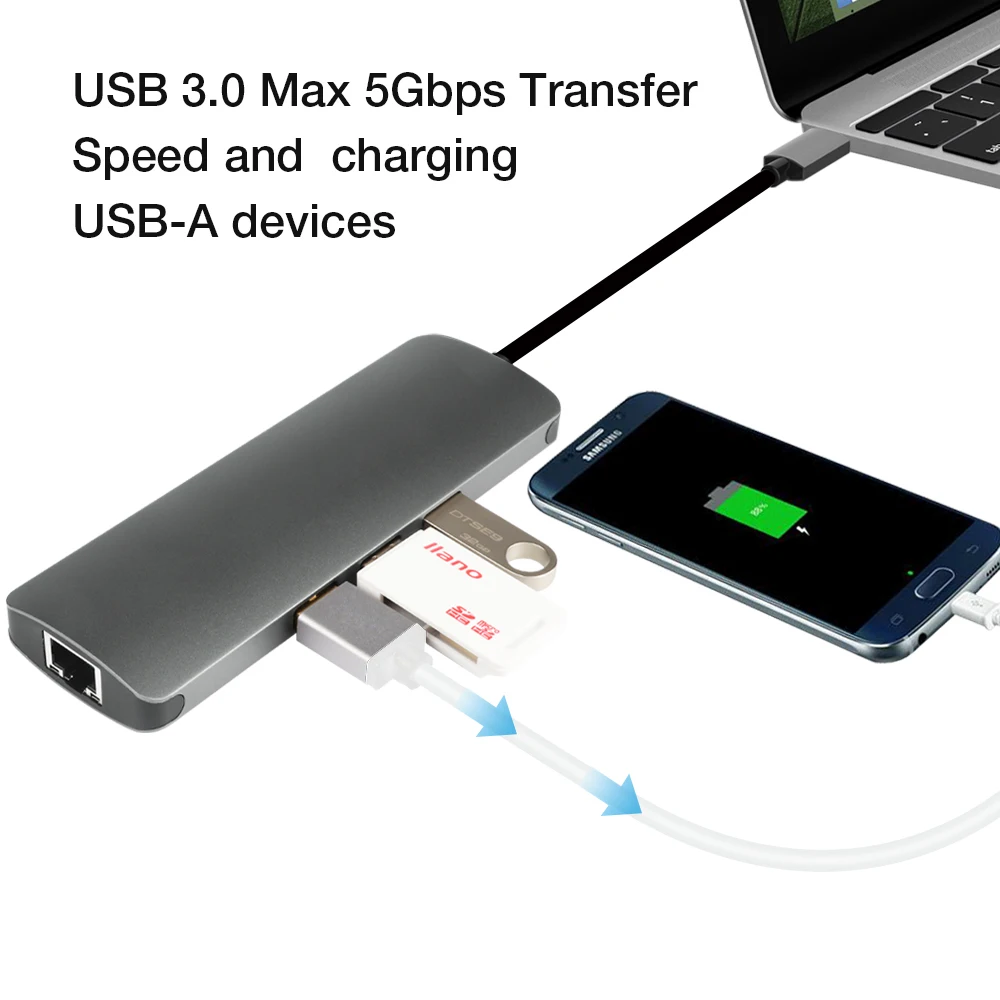 DZLST USB C концентратор к HDMI RJ45 Gigabit Ethernet Тип C PD Зарядка 4 к видео аудио для Macbook DELL Galaxy S9+/S8 9 в 1 usb-хаб