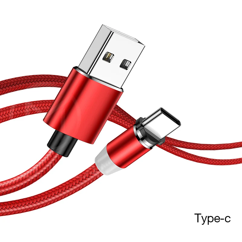 MOOJECAL светодиодный магнитный USB кабель для iPhone Xs Max 8 7 6 Plus usb type C кабель Micro USB кабель для samsung Xiaomi huawei USB C - Цвет: Red For Type C