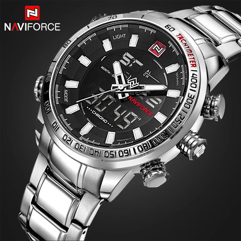 Часы NAVIFORCE мужские спортивные аналоговые водонепроницаемые со стальным