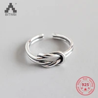 2019 new arrival pure 100 925 sterling silver fashion double knot antique old personality open silver ring