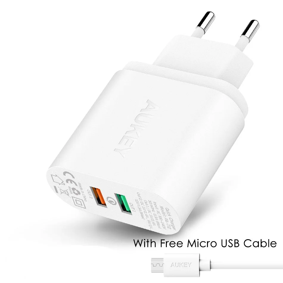AUKEY 30 Вт мобильный телефон зарядное устройство QC 2 0 Quick Charge USB настенное двойной