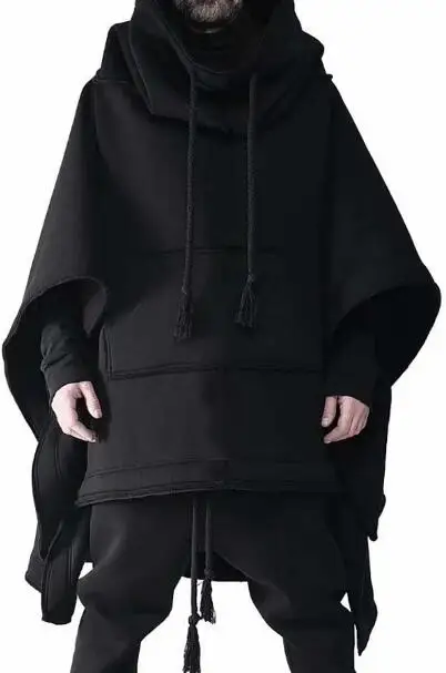 Черный S-5XL Новая зимняя мужская одежда индивидуальное шерстяное пальто с капюшоном размера плюс модный Повседневный плащ в виде летучей мыши пальто среднего стиля - Цвет: Черный