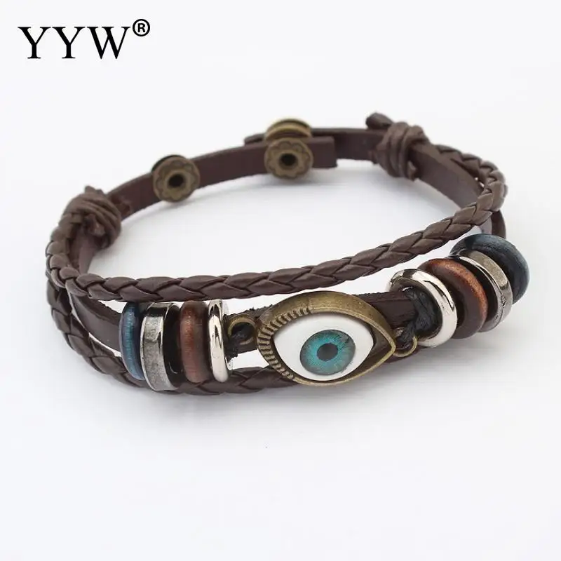 

8.5 Inch leather bracelet Turkish Evil Eye Bracelets Wristband mannen high quality Ethnic Vintage handmade charm bead bracelet