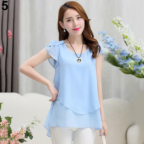 Блузка женская шифоновая с коротким рукавом и круглым вырезом|blouse fashion|fashion blousestop